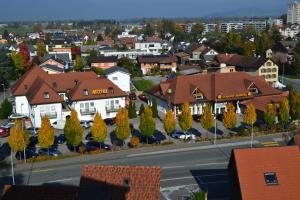 eine Luftansicht einer Stadt mit Häusern und Bäumen in der Unterkunft Landgasthof Werdenberg in Werdenberg