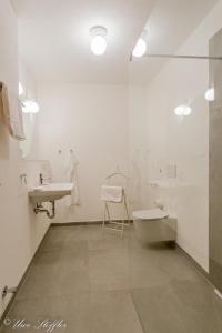 Un baño con lavabo, inodoro y ducha. en Ferienwohnung Maierers Schaiere, en Gammesfeld