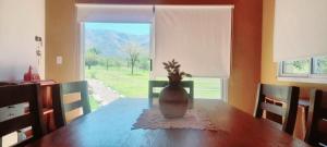 een vaas op een tafel voor een raam bij cabañas sunrise in Merlo