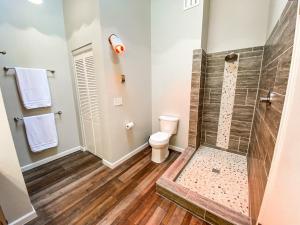 a bathroom with a toilet and a shower at New Remodel in upscale neighborhood in Colorado Springs +12 photos