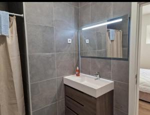 a bathroom with a sink and a shower at Casa do Leão II in Évora