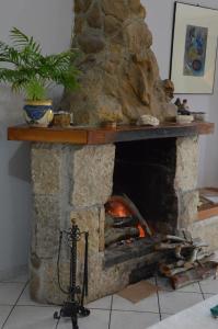 a stone fireplace in a living room with a plant at Hotel Bed&Breakfast Tiffany in Campobello di Licata