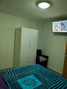 1 dormitorio con 1 cama, armario y TV en Alojamiento Sheril Zaidín 1, en Granada