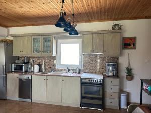 a kitchen with a sink and a stove top oven at Villa Mihaila in Ofrínion