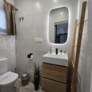 a bathroom with a sink and a mirror at El susurro del tajo La gruta in Toledo