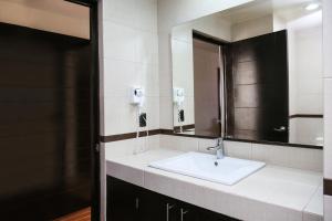 ein Bad mit einem Waschbecken und einem Spiegel in der Unterkunft Hotel Victoria Inn in San Juan del Río