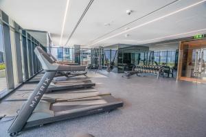 a gym with several treadmills in a building at Aven Apartment Dubai 2BR-2209 in Urban Oasis by Missoni-Business Bay Dubai in Ghantoot