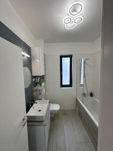 a bathroom with a sink and a toilet and a shower at Citadel 2 - Powered By NEO - Free Parking in Timişoara +14 photos