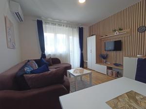 a living room with a couch and a table at Apartman s parkingom, blizu Akva parka, Natura Lux - Green Hill, Sokobanja in Soko Banja