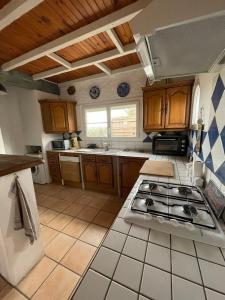 a kitchen with a stove top oven in a kitchen at Charming house with garden terrace and barbecue in Saint-Cricq +5 photos