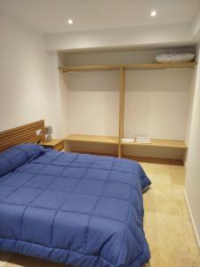 ein Schlafzimmer mit einem großen blauen Bett und Regalen in der Unterkunft XELIÑA d in A Estrada