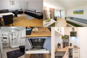 a collage of photos of a living room and a apartment at Hotel Essen mit Apartments in Essen