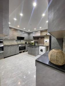 a large kitchen with stainless steel appliances and a counter at Four bedrooms fully furnished apartment in Abuja