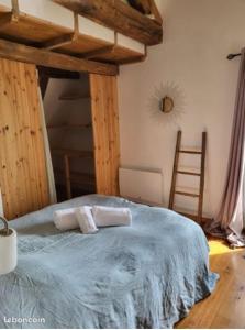 a bedroom with a bed with two towels on it at La Maison du chataignier in Cassagnolles +8 photos