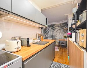 kuchnia z blatem z tosterem i zlewem w obiekcie Appartement cosy quatier Gambetta w Paryżu