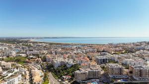 eine Luftansicht auf eine Stadt und das Meer in der Unterkunft Spacious Apartment with Huge Terrace and Swimming Pool in Lagos