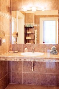 łazienka z umywalką i lustrem w obiekcie Apartment Vodičkova 11 w Pradze