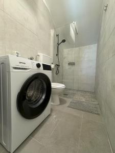 a washing machine in a bathroom with a toilet at Studio Rimac in Dubrovnik