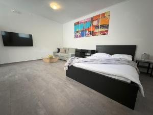 a bedroom with a large bed and a tv at Studio Rimac in Dubrovnik