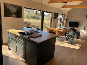 a kitchen with a sink and a counter top at Glamping Máchův kraj in Doksy