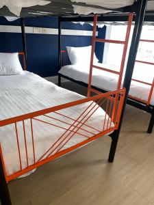 Rúm í herbergi á Astra Hostel
