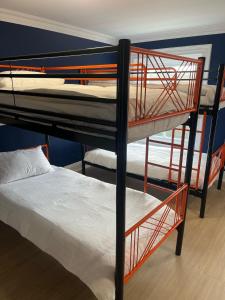 Rúm í herbergi á Astra Hostel