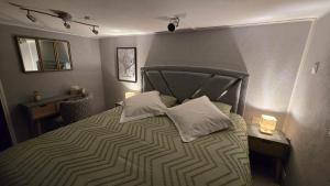 een slaapkamer met een bed met twee kussens erop bij Studio L'escale Chalonnaise in Châtenoy-le-Royal
