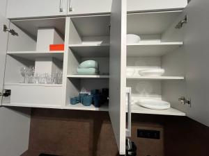a white cabinet with a toilet in a room at DELUXE APARTMENT (Free Parking) in Trenčín +7 photos