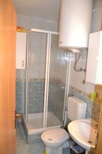 a bathroom with a shower and a toilet and a sink at Apartman Kosuta B3 in Jahorina