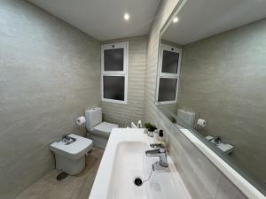 a bathroom with a sink and a toilet and a mirror at Lujo alfonso el sabio in Alicante +13 photos