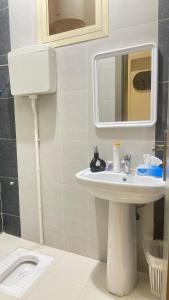 ハーイルにあるاستوديو أنيق مع جلسة جانبية وركن للقهوةの洗面台、鏡、トイレ付きのバスルーム