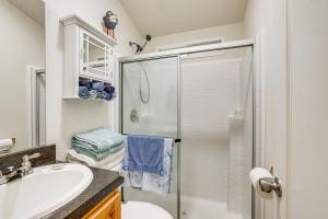 a bathroom with a shower and a sink at Remote Workers Welcome Tiny Home in Port Angeles! in Port Angeles +18 photos