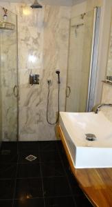 ein Bad mit einem Waschbecken und einer Dusche in der Unterkunft Temporary living in Bremen