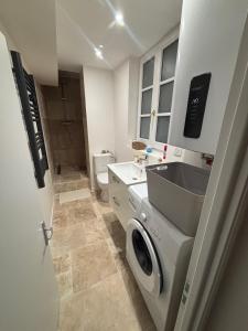 a bathroom with a washing machine and a sink at Charmant appartement in Nancy