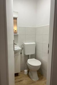 a white bathroom with a toilet and a sink at Holiday house with a parking space Bilice, Krka - 24006 in Šibenik