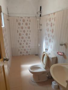 a bathroom with a toilet and a sink at Banana Leaf Garden in Weligama