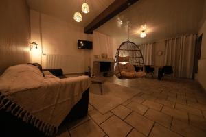 a living room with a bed and a swing at gîte Chez Joëlle in Les Riceys