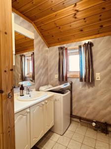 a bathroom with a sink and a washing machine at Cozy cabin with stunning views in Ustaoset in Ustaoset