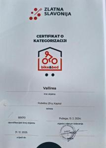 Certifikát, hodnocení, plakát nebo jiný dokument vystavený v ubytování Kuća za odmor Vallirea
