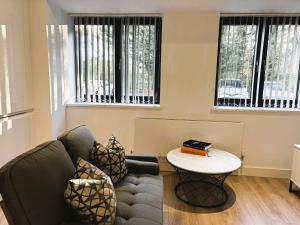 a living room with a couch and a table at Cozy Studio in Solihull with Parking - NEC or Airport in Solihull