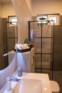 a bathroom with a sink and a shower at Sinaia Escape Studio in Sinaia