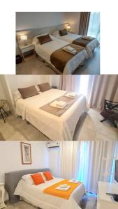 two pictures of a hotel room with two beds at La Morada Rentals & Studio 44 in Belén de Escobar