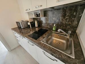 una cucina con un lavello e un piano di lavoro di Dani's Lakeside Apartment in Euroresidence a Garda Altre 5 foto