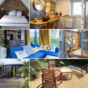 a collage of photos of a bedroom and a living room at Ty Grégoire - Campagne - Wi-Fi in Crozon