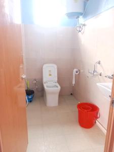 a small bathroom with a toilet and a sink at N D Phisha Homestay in Cherrapunji