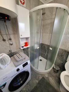 a washing machine in a bathroom with a shower at Morena in Pula +33 photos