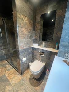 a bathroom with a toilet and a shower at The TAY in Melrose +5 photos