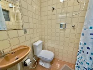 a bathroom with a white toilet and a sink at Pousada Family Consulado Americano in São Paulo