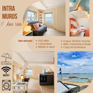a collage of photos of a hotel room at T2 dans l'intra-Muros VUE MER exceptionnelle in Saint Malo