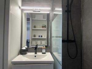 Un baño con lavabo y ducha en T2 neuf- Balcon-Vue privilégiée Océan - Sud Ouest, en Les Sables-dʼOlonne 32 fotos más